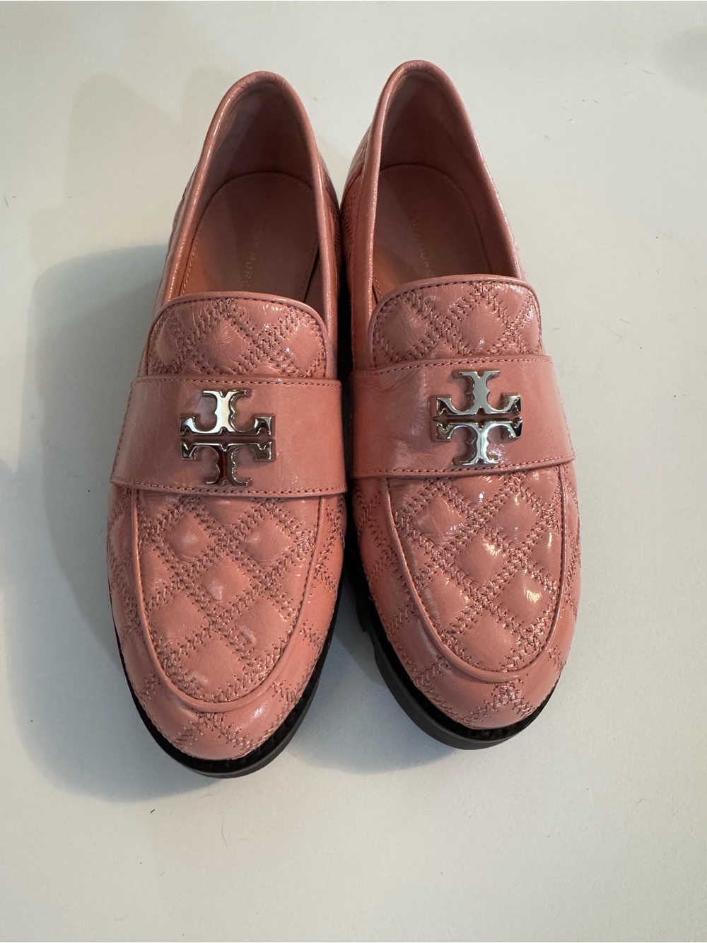 Tory Burch Rose Quilted Patent Leather Logo Loafers